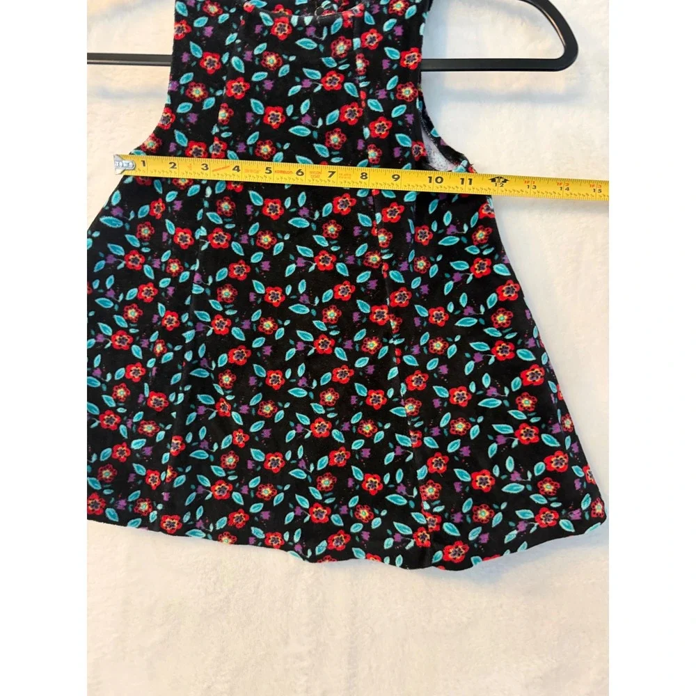 Gymboree Girls Small Black Floral Velvet Sleeveless Swing Top Corduroy Print